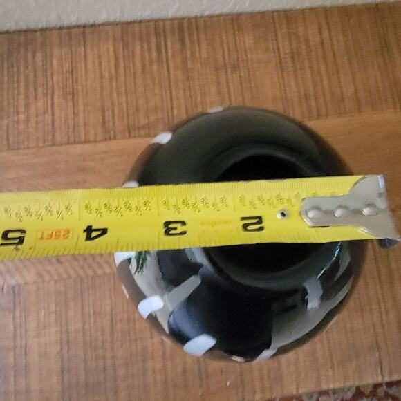 Vintage Black Art Glass Vase with White Dash Motif 10.5 Inch Modernist Design - Picture 7 of 10